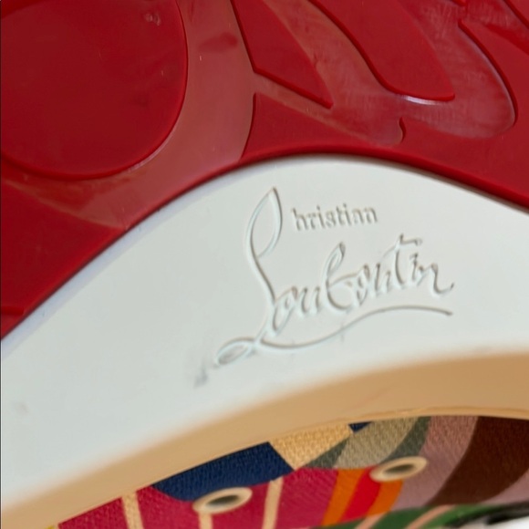 Christian Louboutin Spiked Canvas Printed High Top Sneakers - Picture 8 of 12